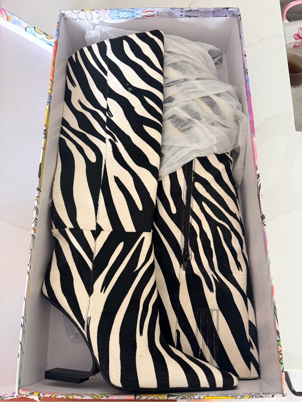 Jeffrey Campbell Black & White Zebra Knee-High Pointed Boots - Picture 9 of 10